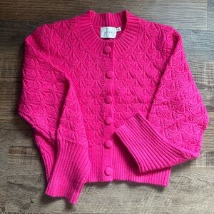 LUSH hot pink cropped cardigan with knit buttons